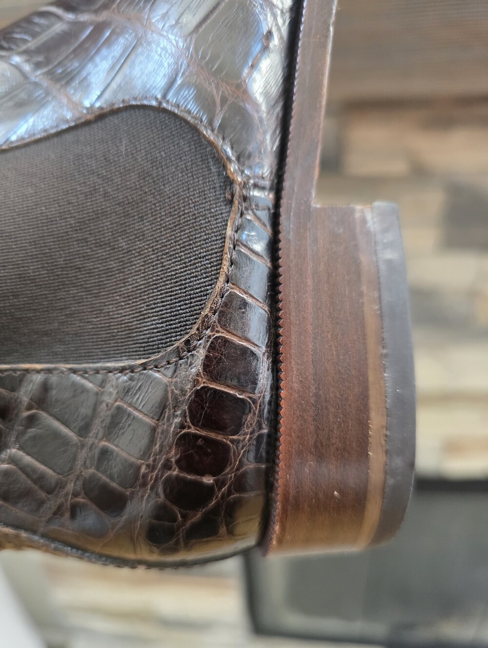 Vintage Lambertson Truex Dark Brown Croc-Embossed Leather Chelsea Boots 37.5/7 - Picture 12 of 12